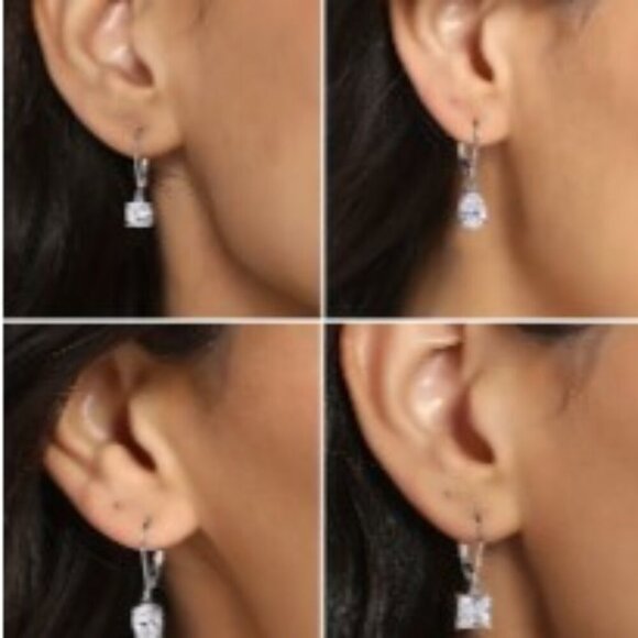 4 Pairs!  Dangle Earrings - Zirconia, Oval, Round, Square, & Teardrop Shapes - Picture 1 of 6